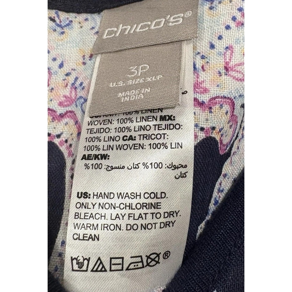 Chico's Paisley Knit Linen Hi-Low Top Tunic Dark Blue 3/4 Sleeve Women's Size 3P - Picture 5 of 6